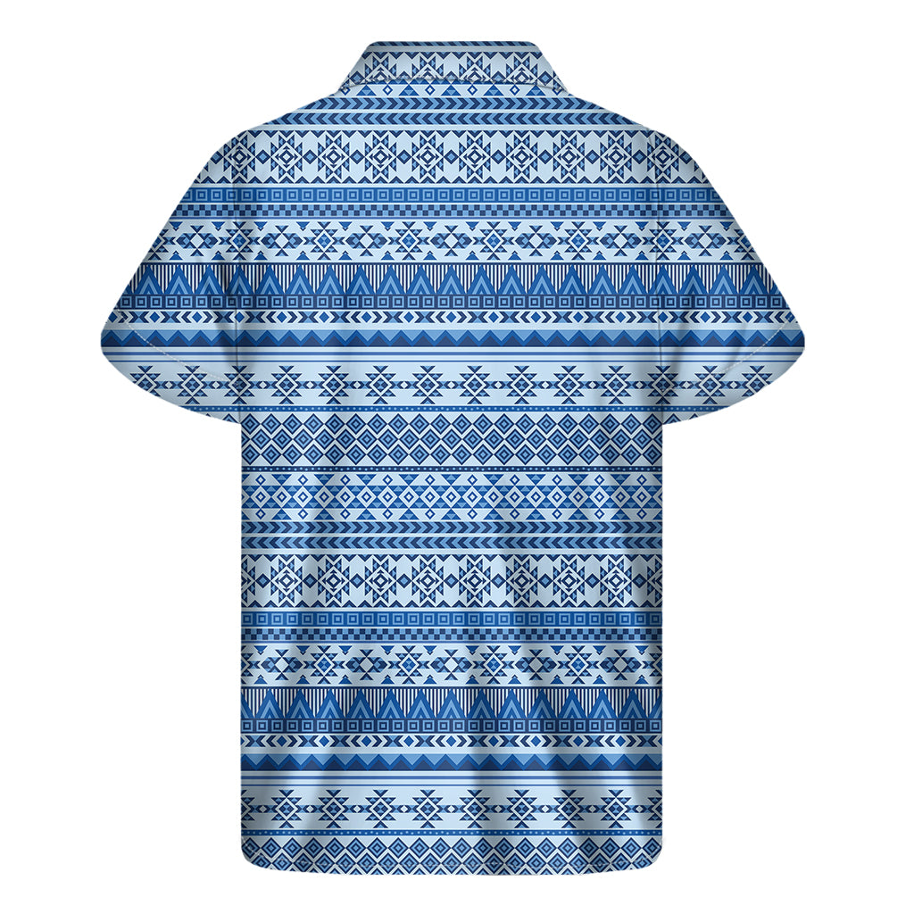 Blue Native American Aztec Pattern Print Men's Short Sleeve Shirt