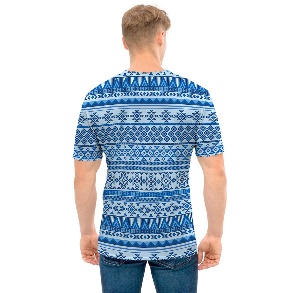 Blue Native American Aztec Pattern Print Men's T-Shirt