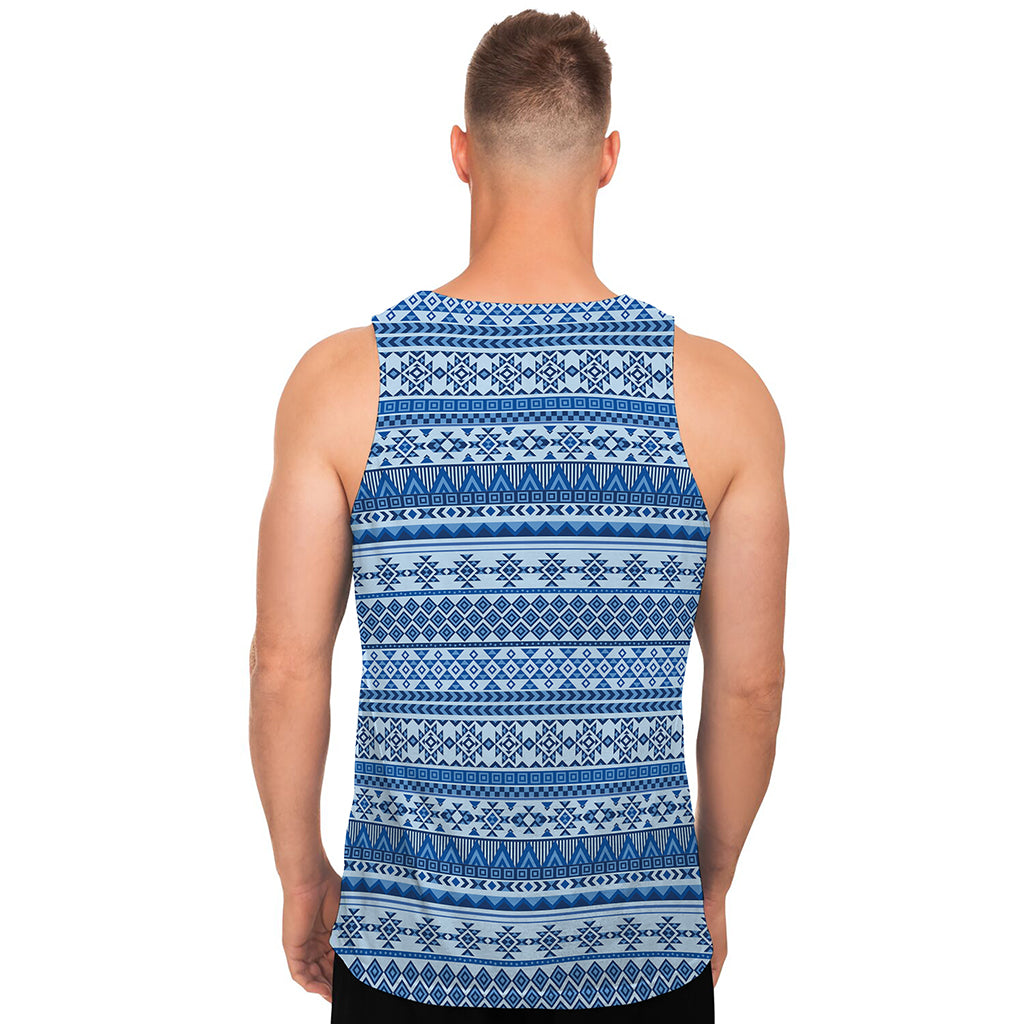 Blue Native American Aztec Pattern Print Men's Tank Top