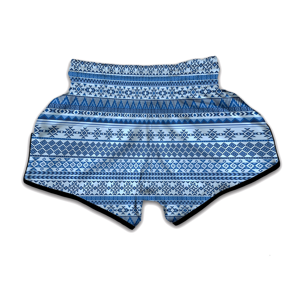 Blue Native American Aztec Pattern Print Muay Thai Boxing Shorts