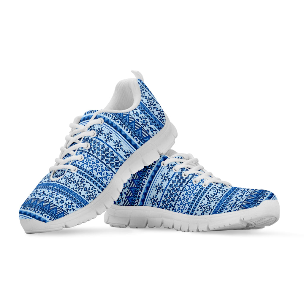 Blue Native American Aztec Pattern Print White Sneakers