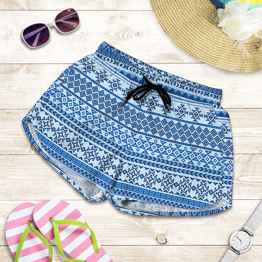 Blue Native American Aztec Pattern Print Women's Shorts