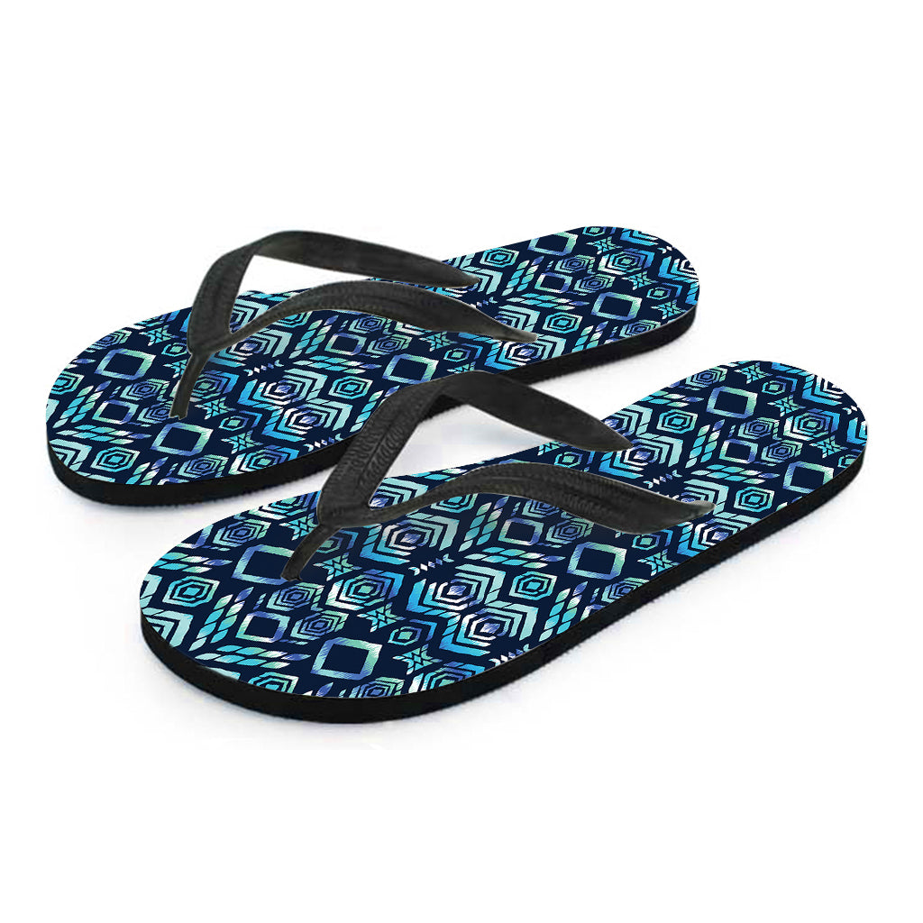 Blue Native Aztec Tribal Pattern Print Flip Flops