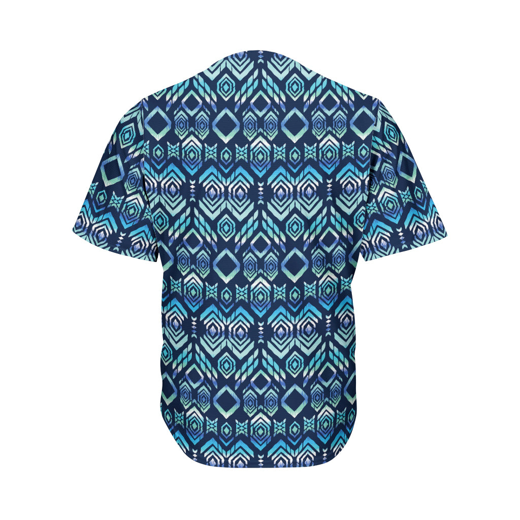 Blue Native Aztec Tribal Pattern Print Men's Baseball Jersey