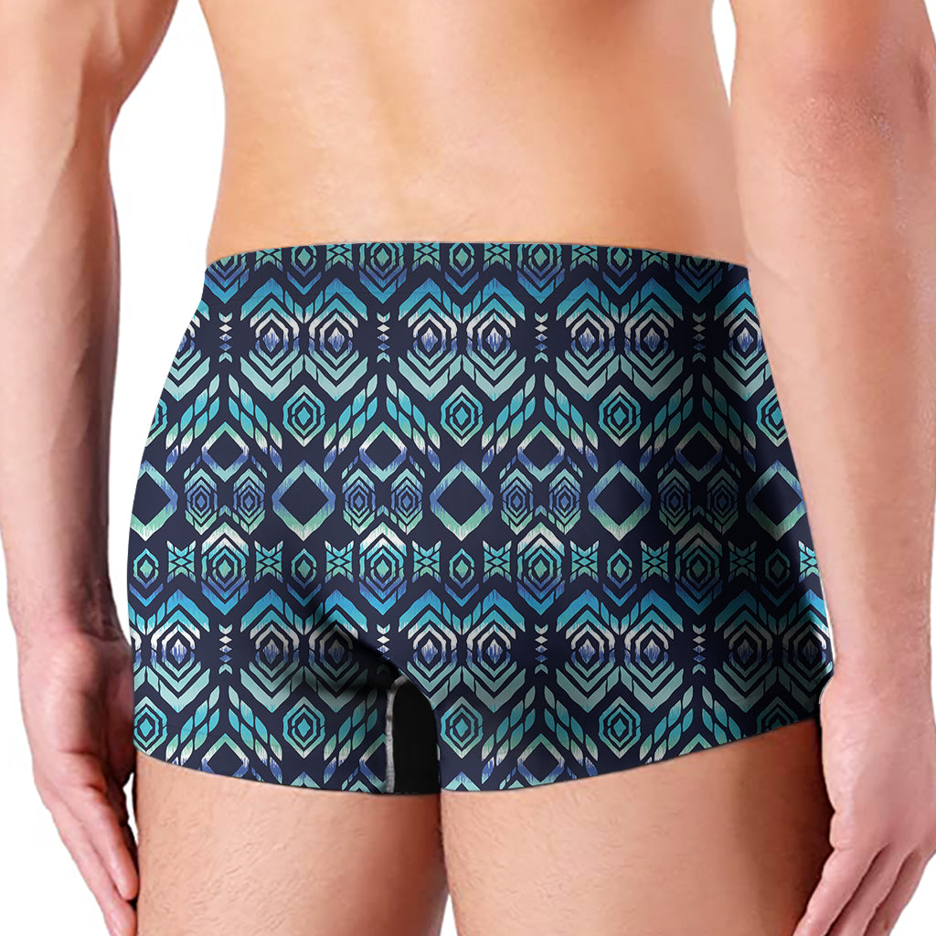 Blue Native Aztec Tribal Pattern Print Men's Boxer Briefs