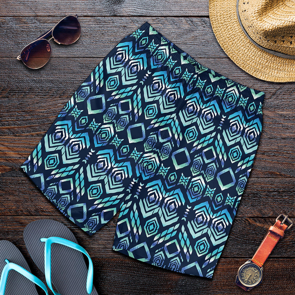 Blue Native Aztec Tribal Pattern Print Men's Shorts