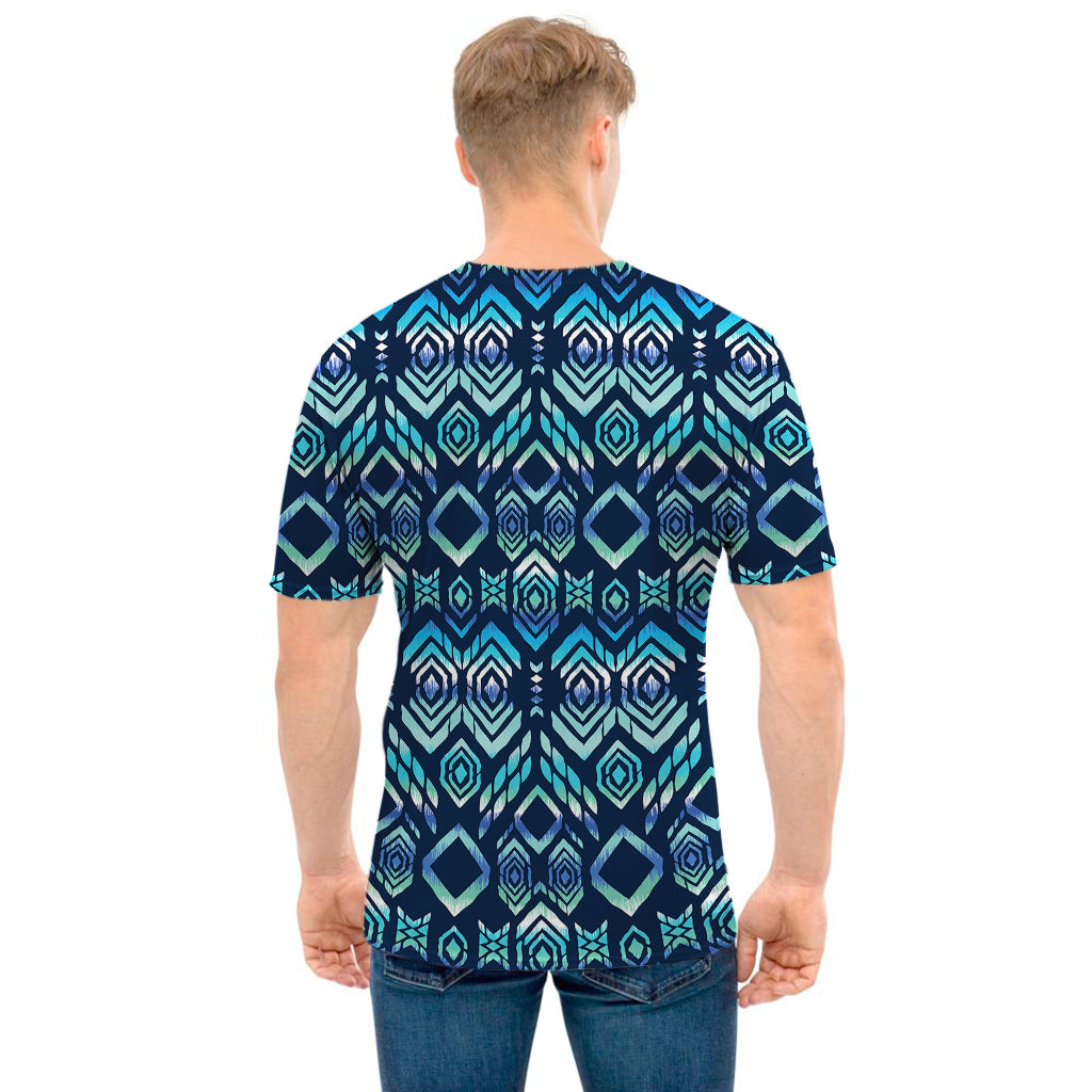 Blue Native Aztec Tribal Pattern Print Men's T-Shirt