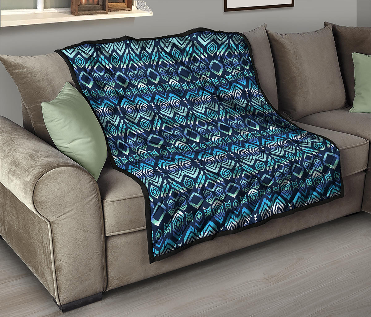 Blue Native Aztec Tribal Pattern Print Quilt