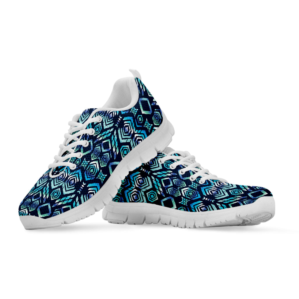 Blue Native Aztec Tribal Pattern Print White Sneakers