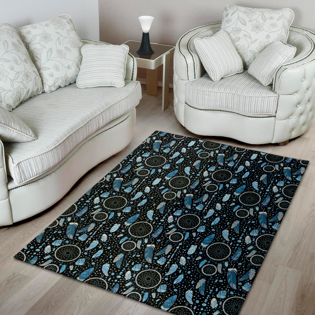 Blue Native Dream Catcher Pattern Print Area Rug