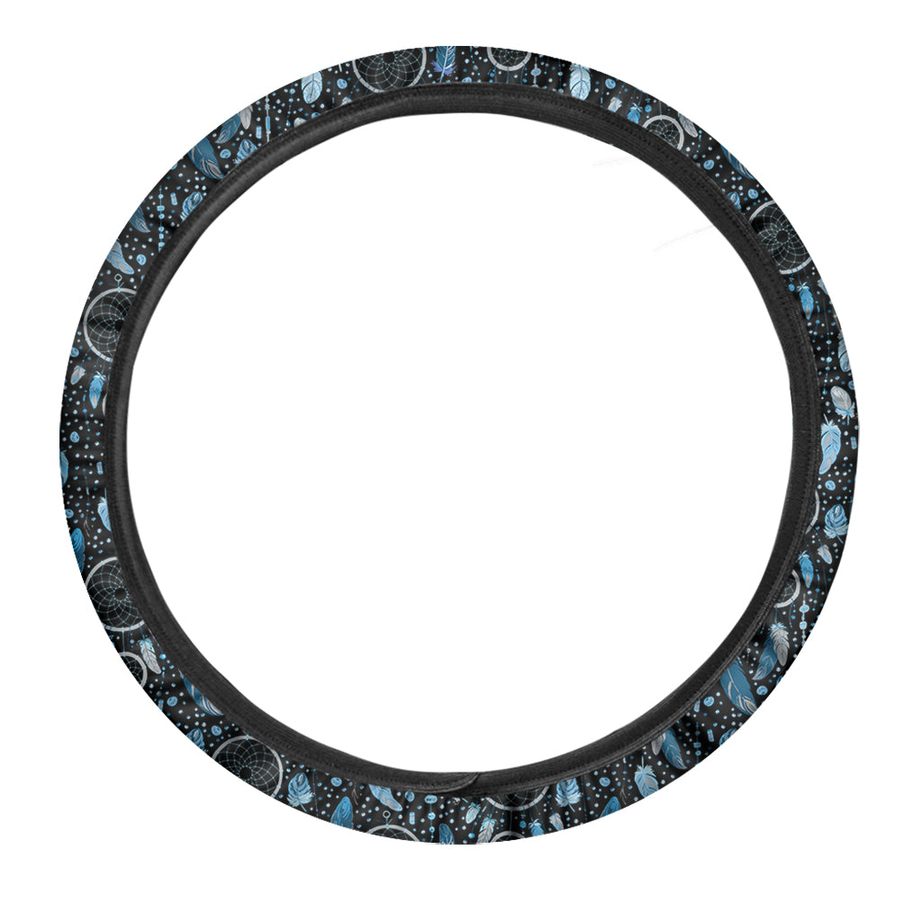Blue Native Dream Catcher Pattern Print Car Steering Wheel Cover