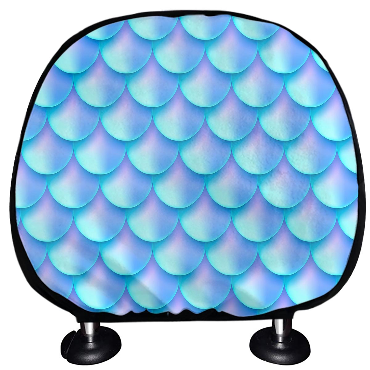Blue Neon Mermaid Scales Pattern Print Car Headrest Covers