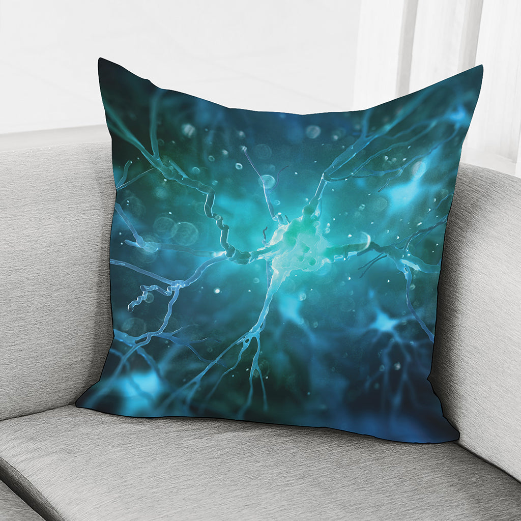 Blue Neurons In The Brain Print Pillow Cover