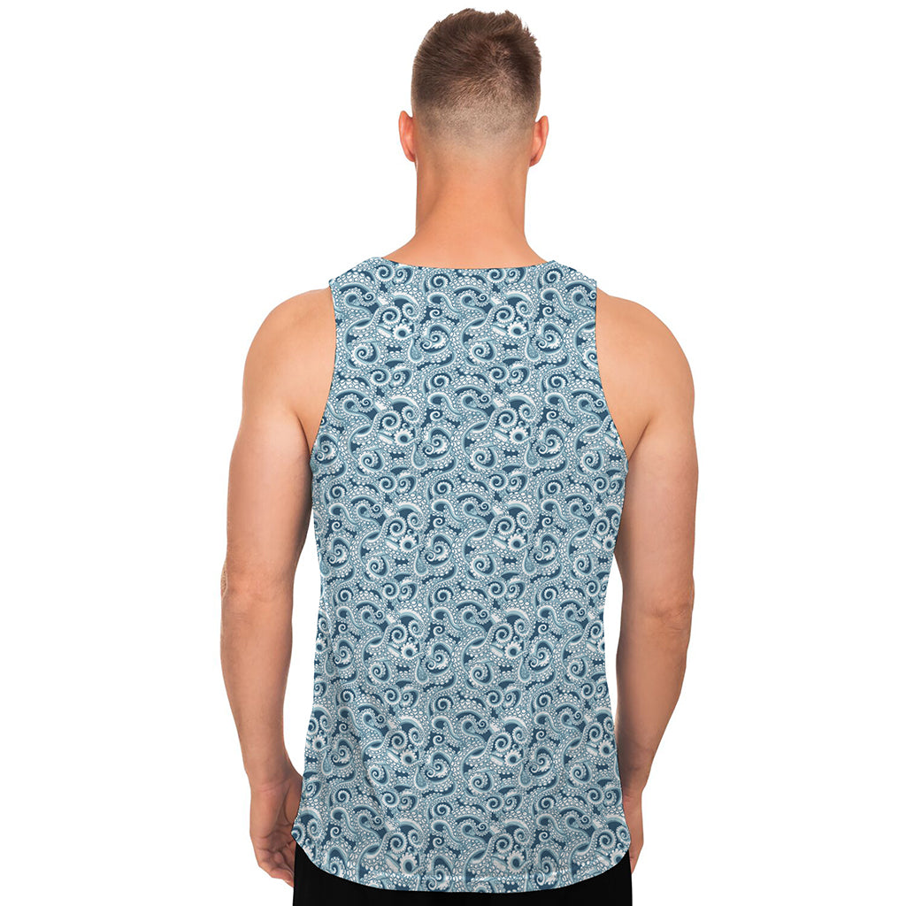 Blue Octopus Tentacles Pattern Print Men's Tank Top