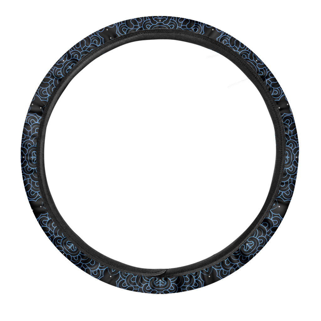 Blue Om Mandala Print Car Steering Wheel Cover
