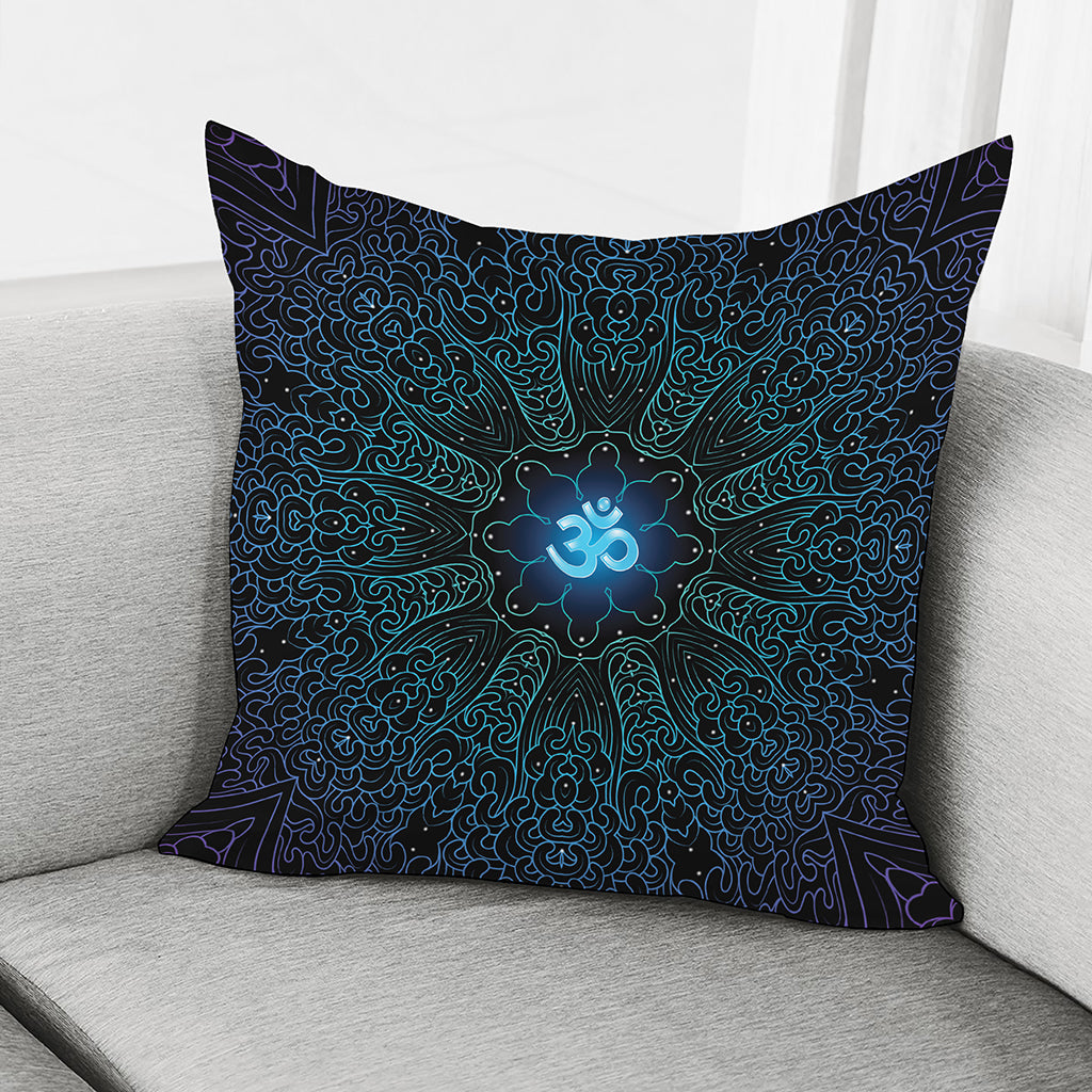 Blue Om Mandala Print Pillow Cover
