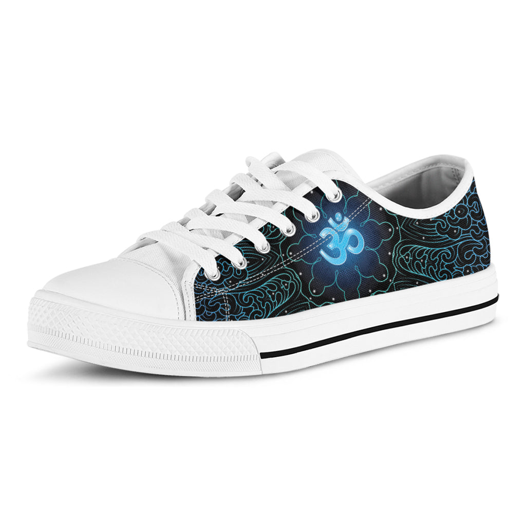 Blue Om Mandala Print White Low Top Shoes