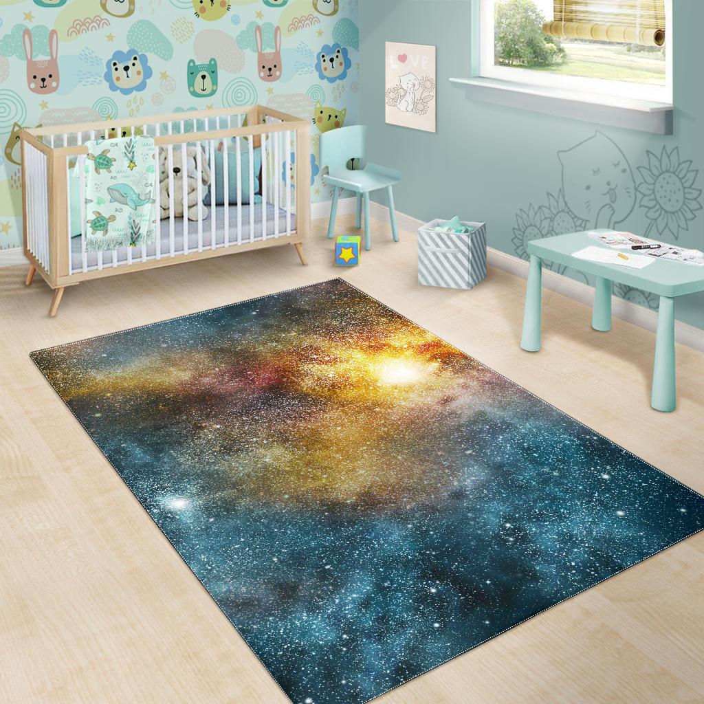 Blue Orange Stardust Galaxy Space Print Area Rug GearFrost