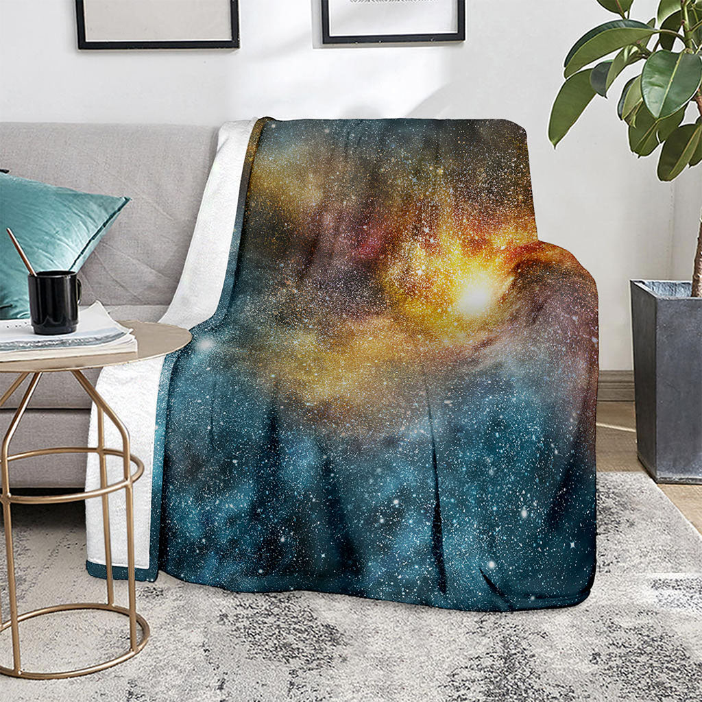 Blue Orange Stardust Galaxy Space Print Blanket