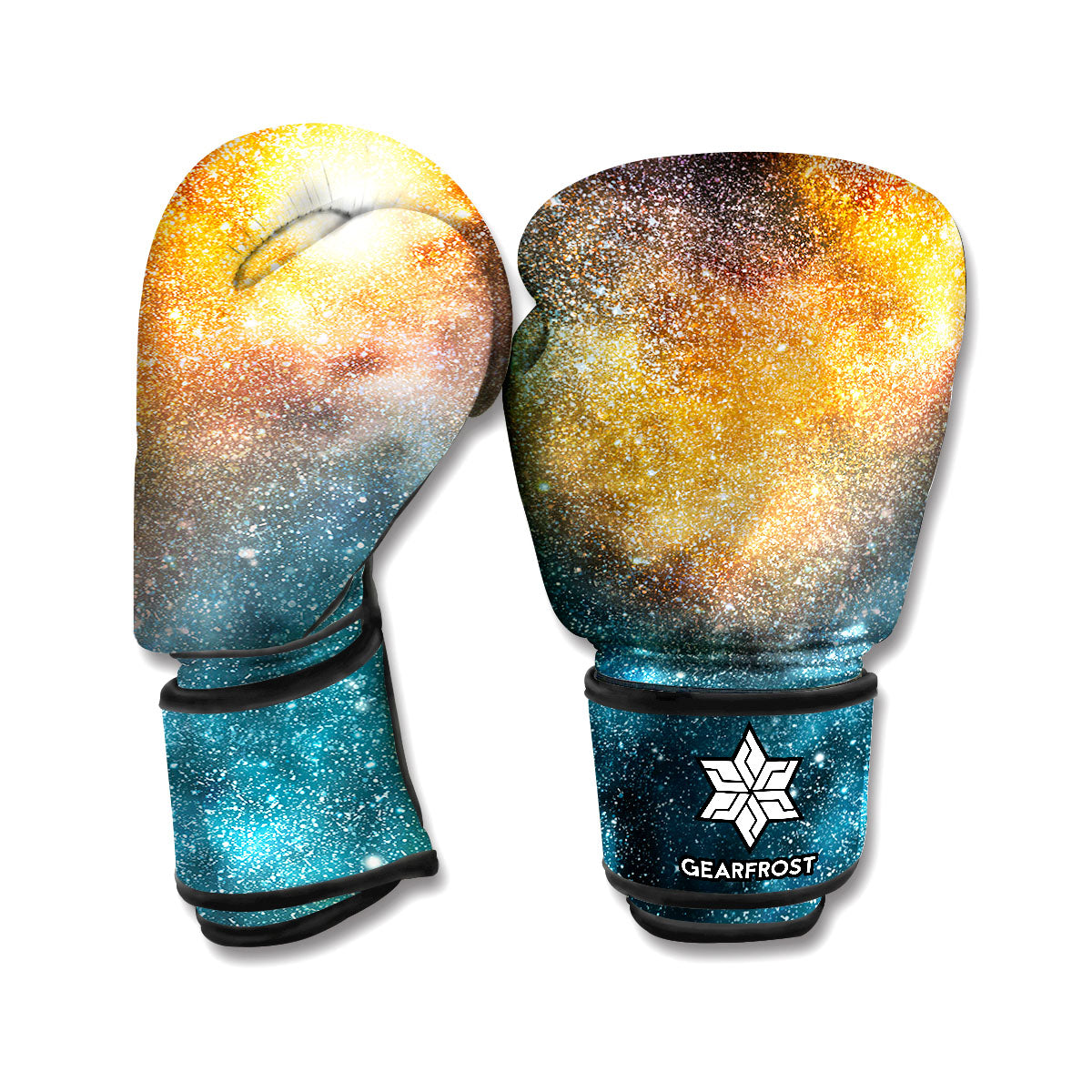 Blue Orange Stardust Galaxy Space Print Boxing Gloves