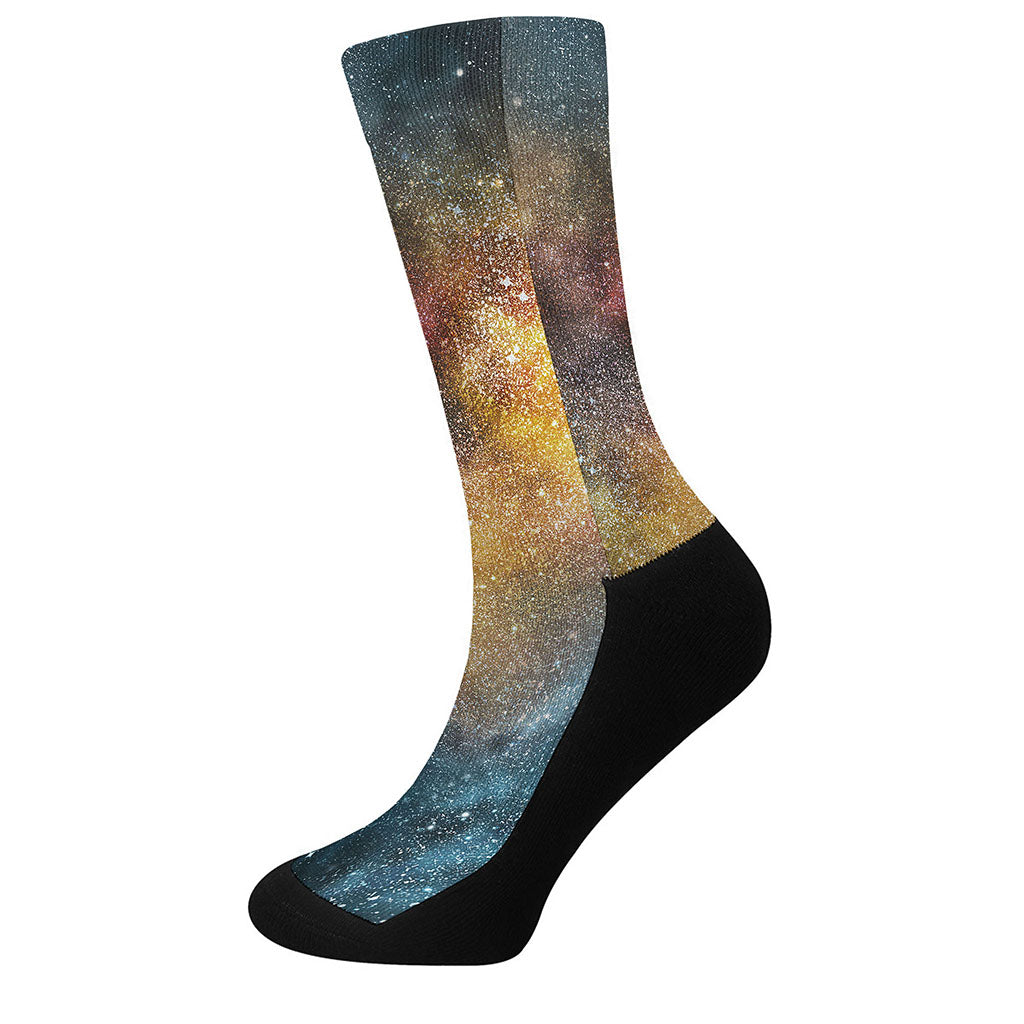 Blue Orange Stardust Galaxy Space Print Crew Socks