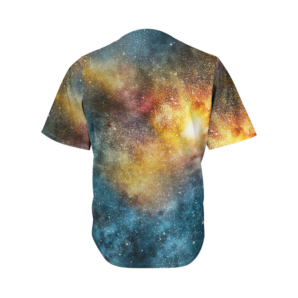 Blue Orange Stardust Galaxy Space Print Men's Baseball Jersey