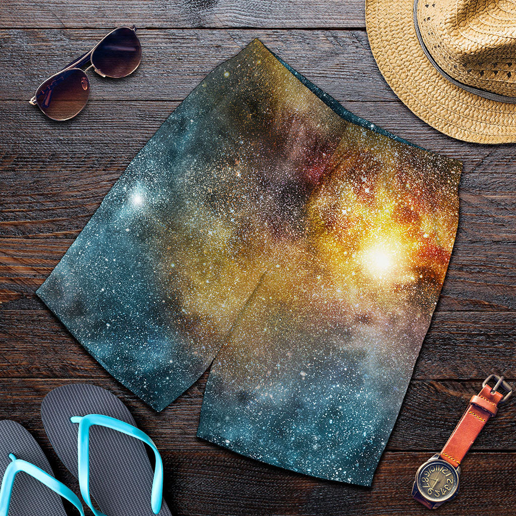 Blue Orange Stardust Galaxy Space Print Men's Shorts