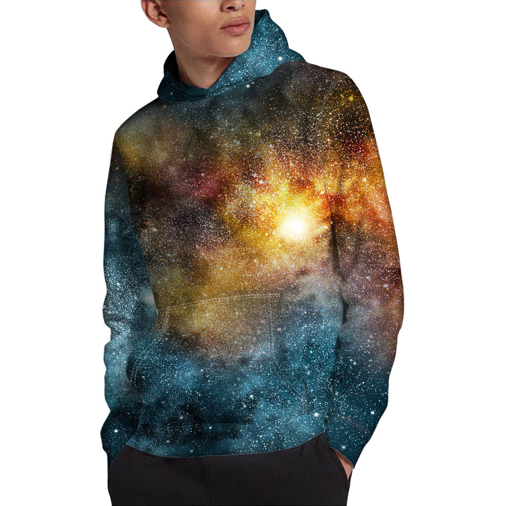 Blue Orange Stardust Galaxy Space Print Pullover Hoodie