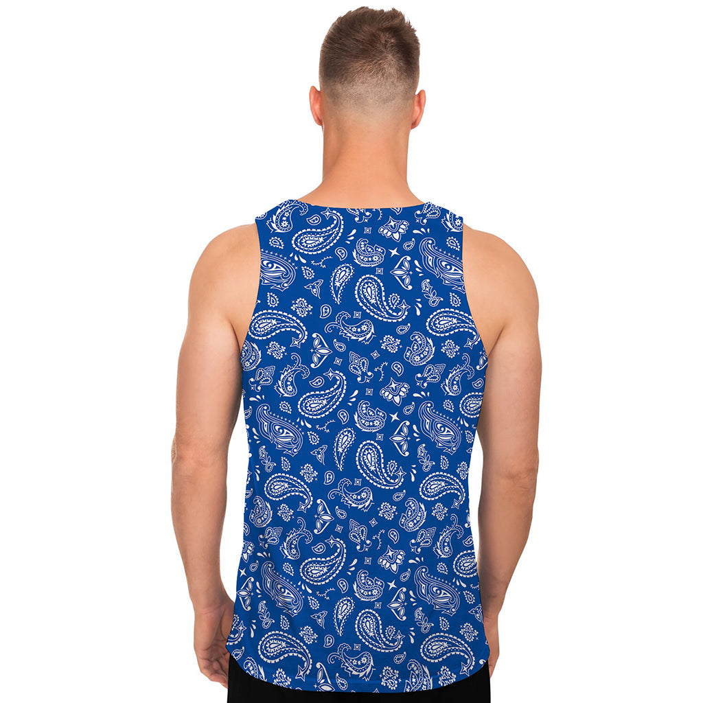 Blue Paisley Bandana Pattern Print Men's Tank Top