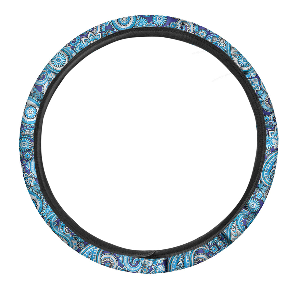Blue Paisley Pattern Print Car Steering Wheel Cover
