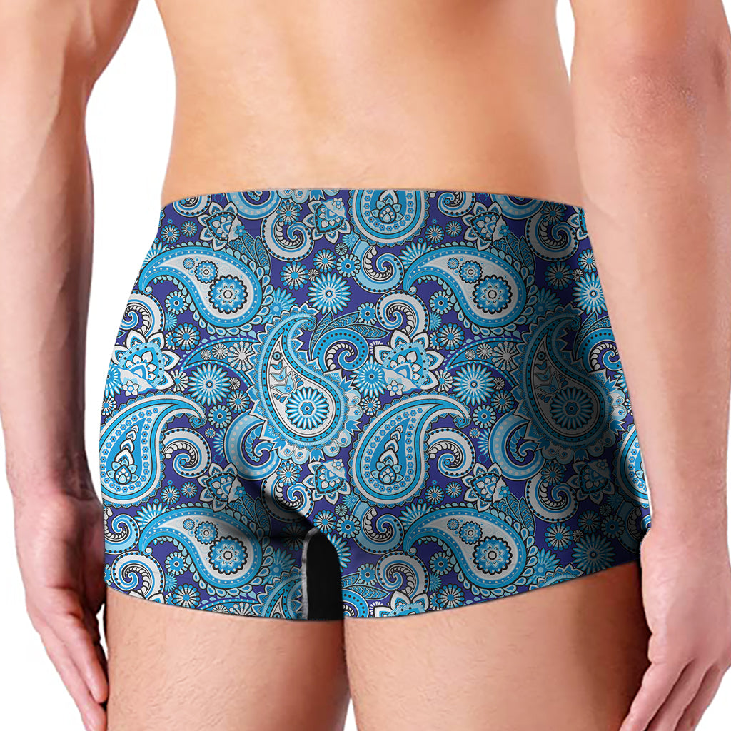 Blue Paisley Pattern Print Men's Boxer Briefs