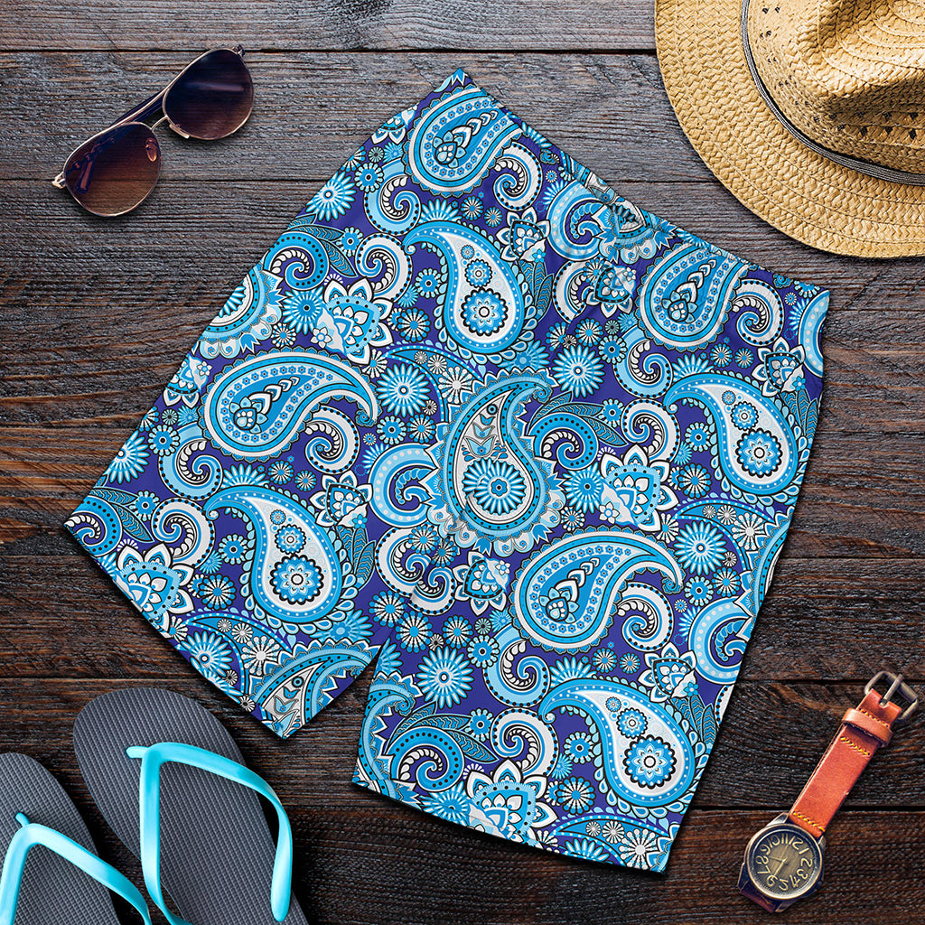 Blue Paisley Pattern Print Men's Shorts