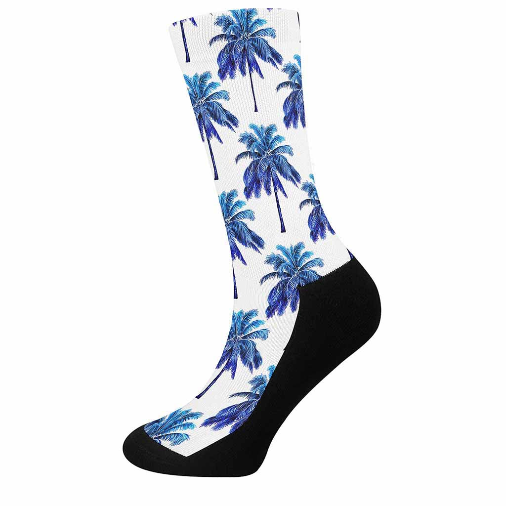 Blue Palm Tree Pattern Print Crew Socks