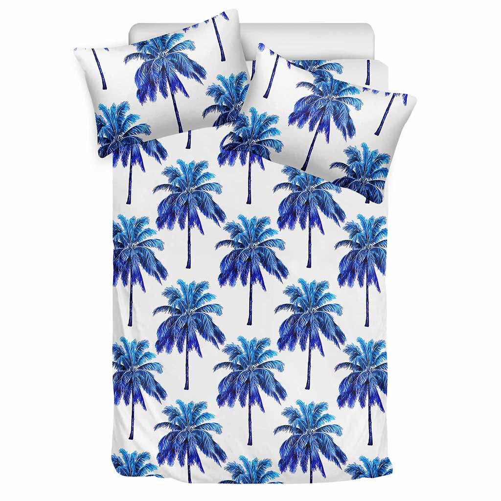 Blue Palm Tree Pattern Print Duvet Cover Bedding Set