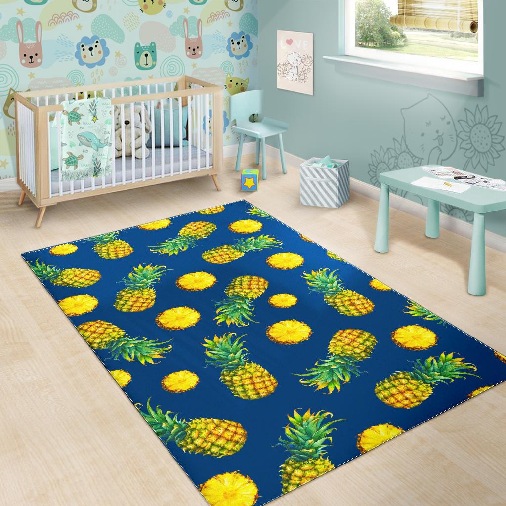 Blue Pineapple Pattern Print Area Rug GearFrost