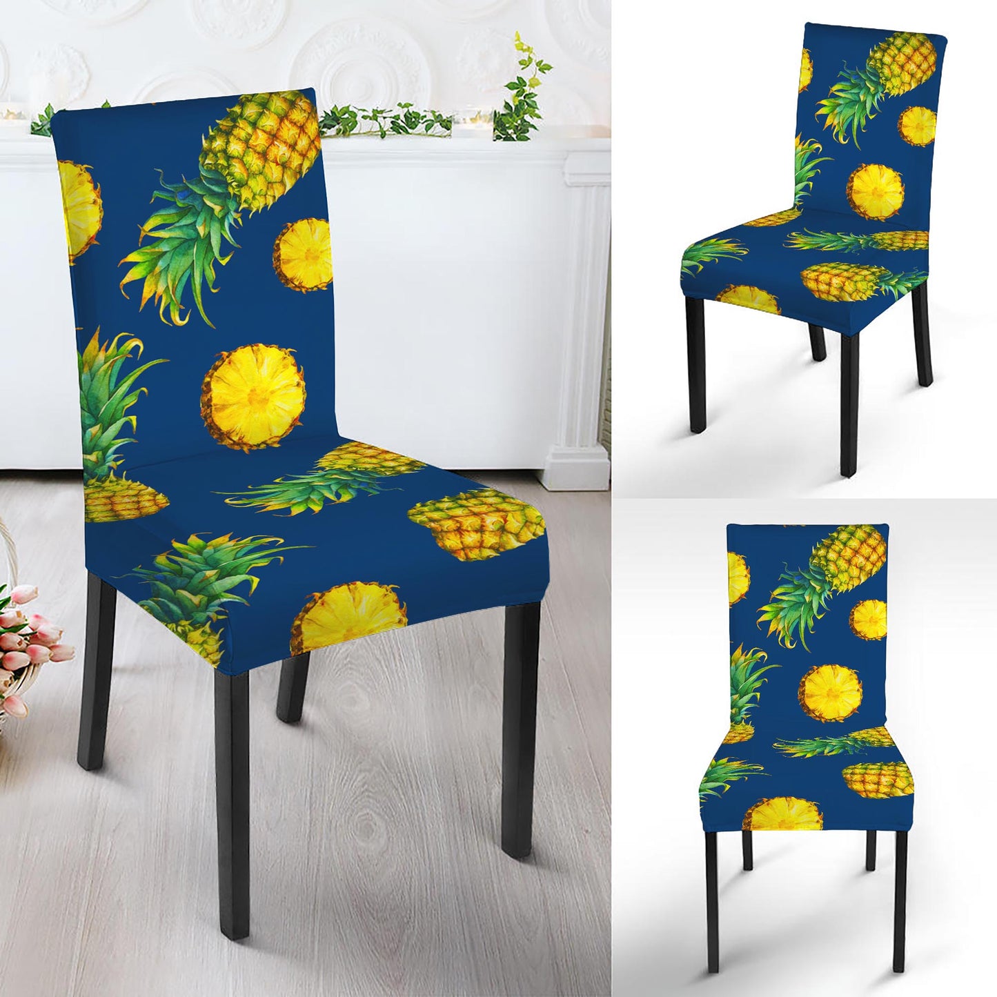 Blue Pineapple Pattern Print Dining Chair Slipcover