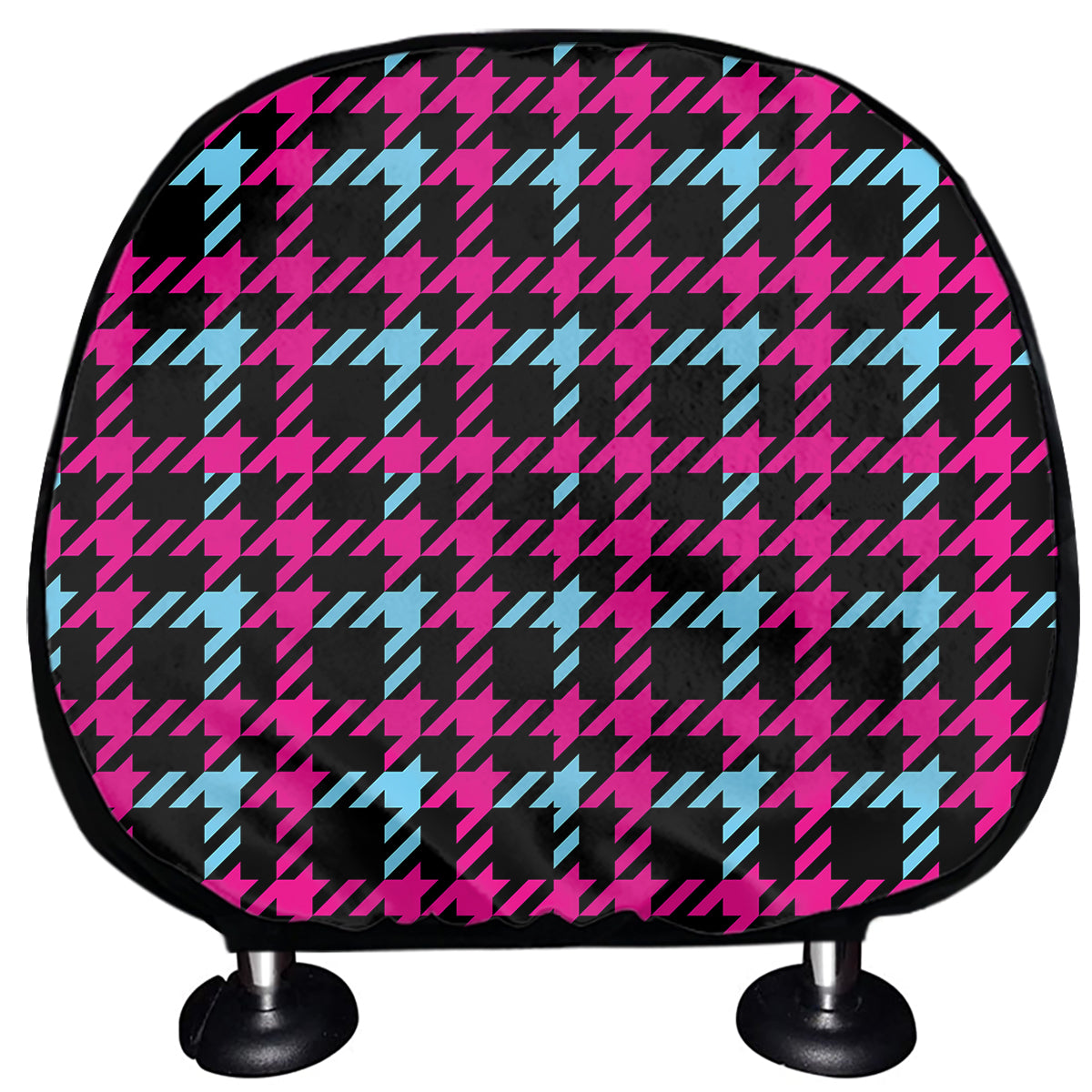 Blue Pink And Black Houndstooth Print Car Headrest Covers