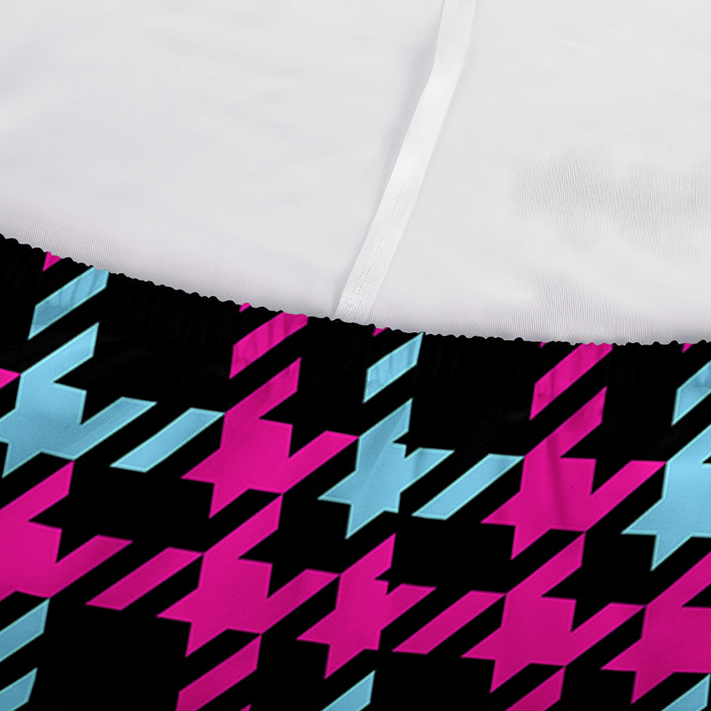 Blue Pink And Black Houndstooth Print Sofa Cover