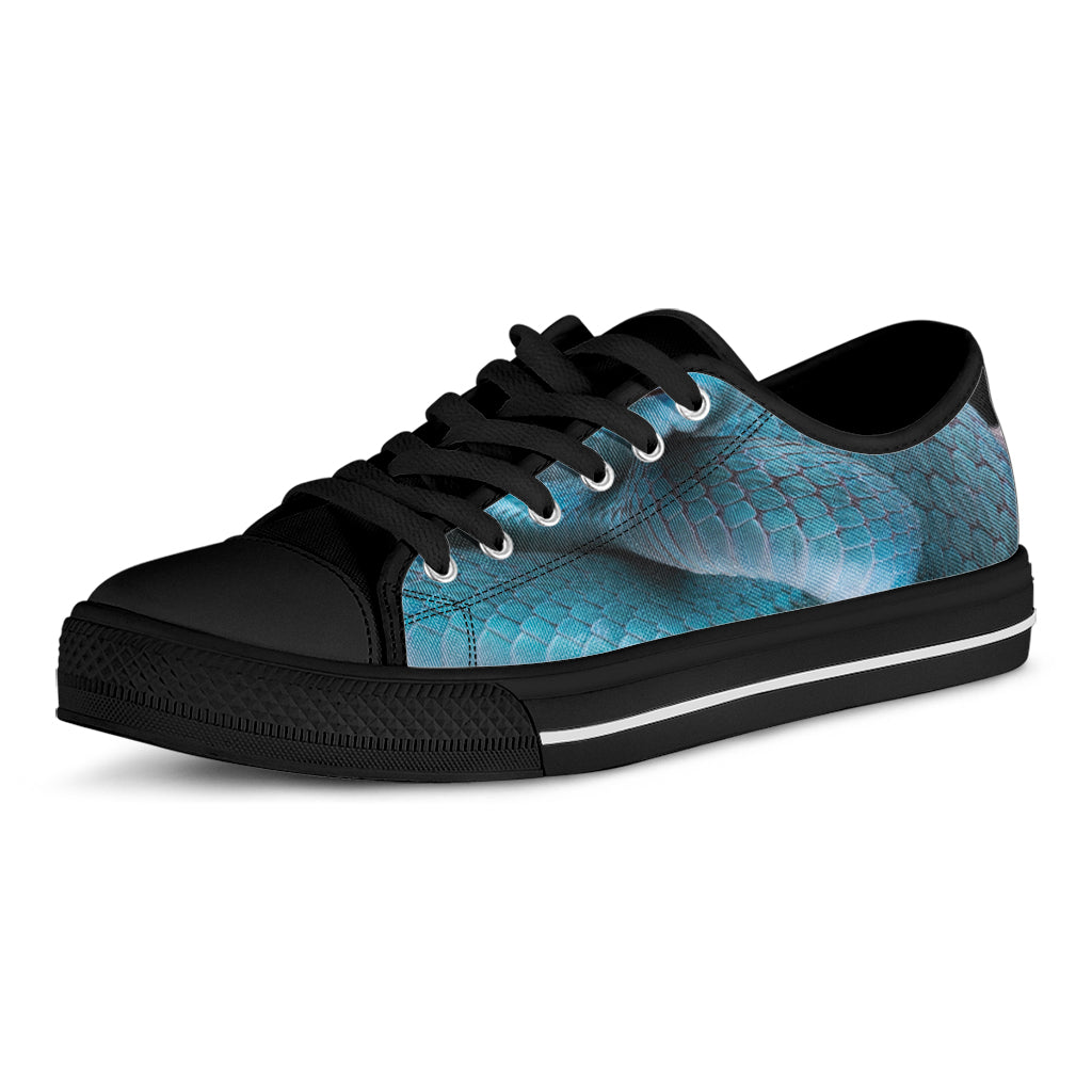 Blue Pit Viper Snake Print Black Low Top Shoes