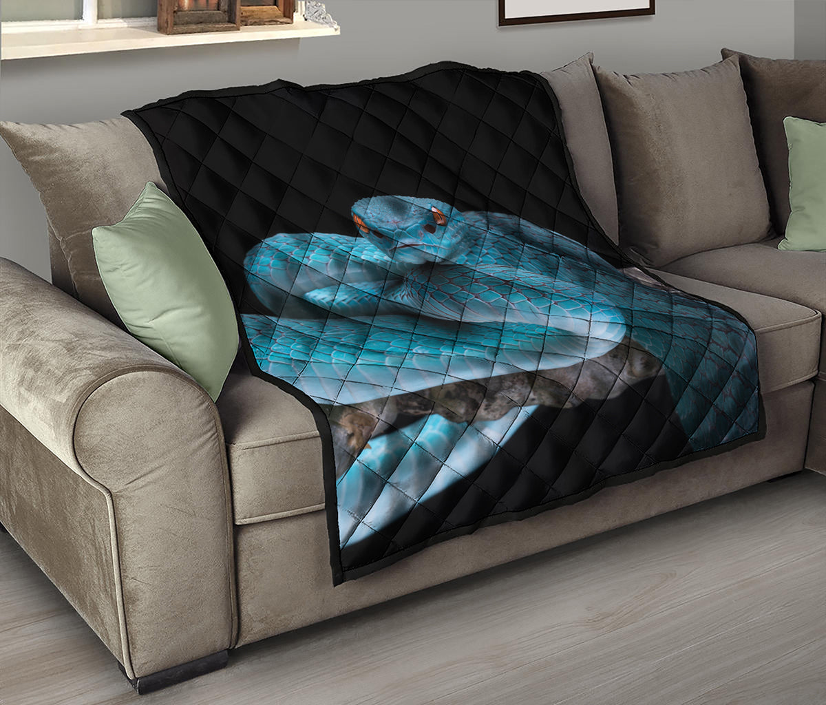 Blue Pit Viper Snake Print Quilt