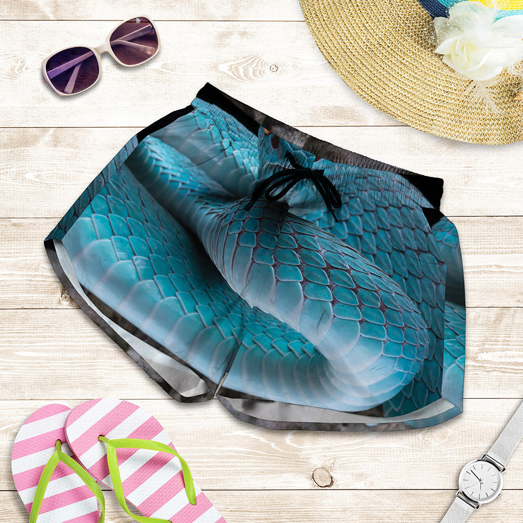 Blue Pit Viper Snake Print Women's Shorts