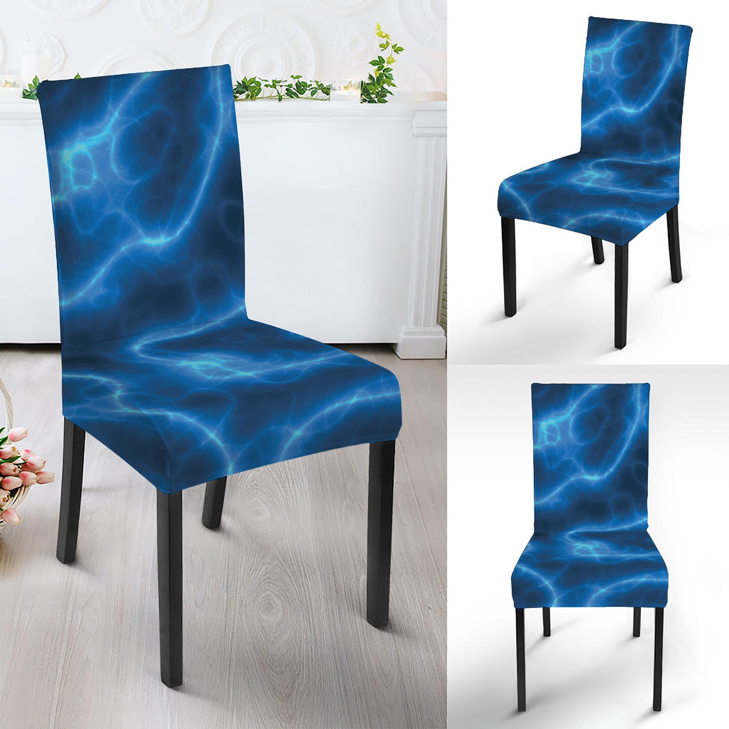 Blue Plasma Print Dining Chair Slipcover
