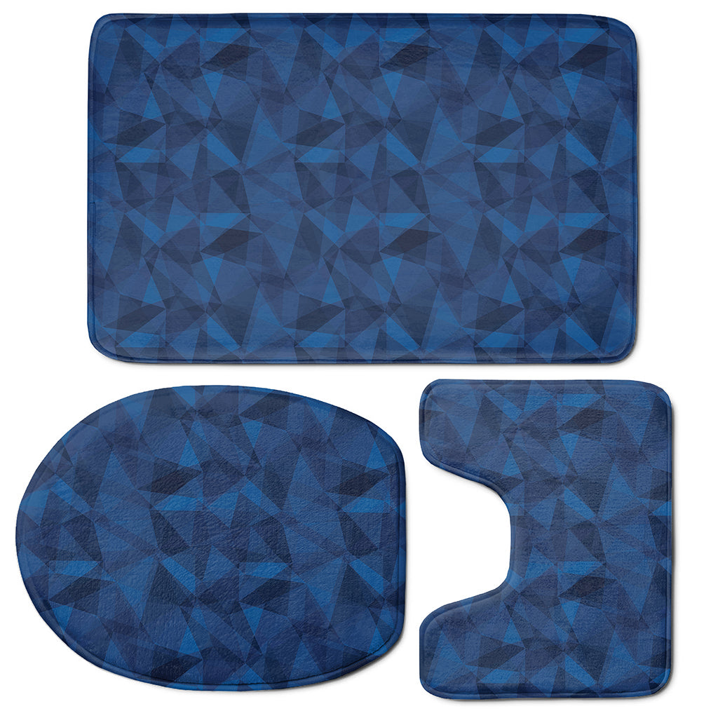 Blue Polygonal Geometric Print 3 Piece Bath Mat Set