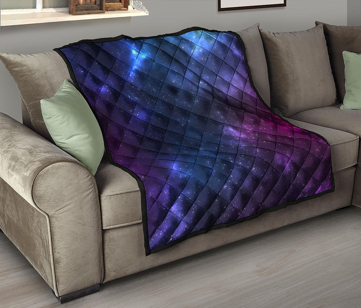 Blue Purple Cosmic Galaxy Space Print Quilt