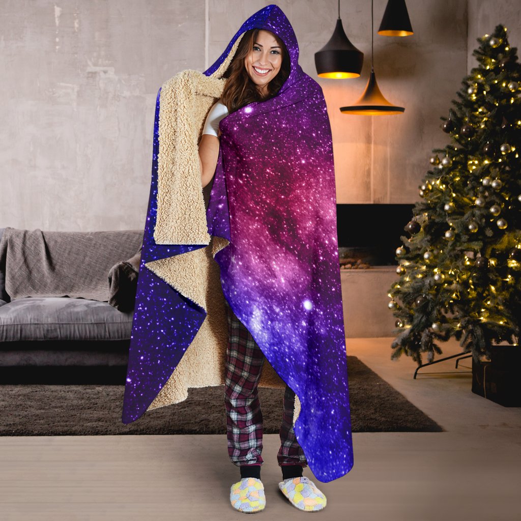 Blue Purple Stardust Galaxy Space Print Hooded Blanket GearFrost