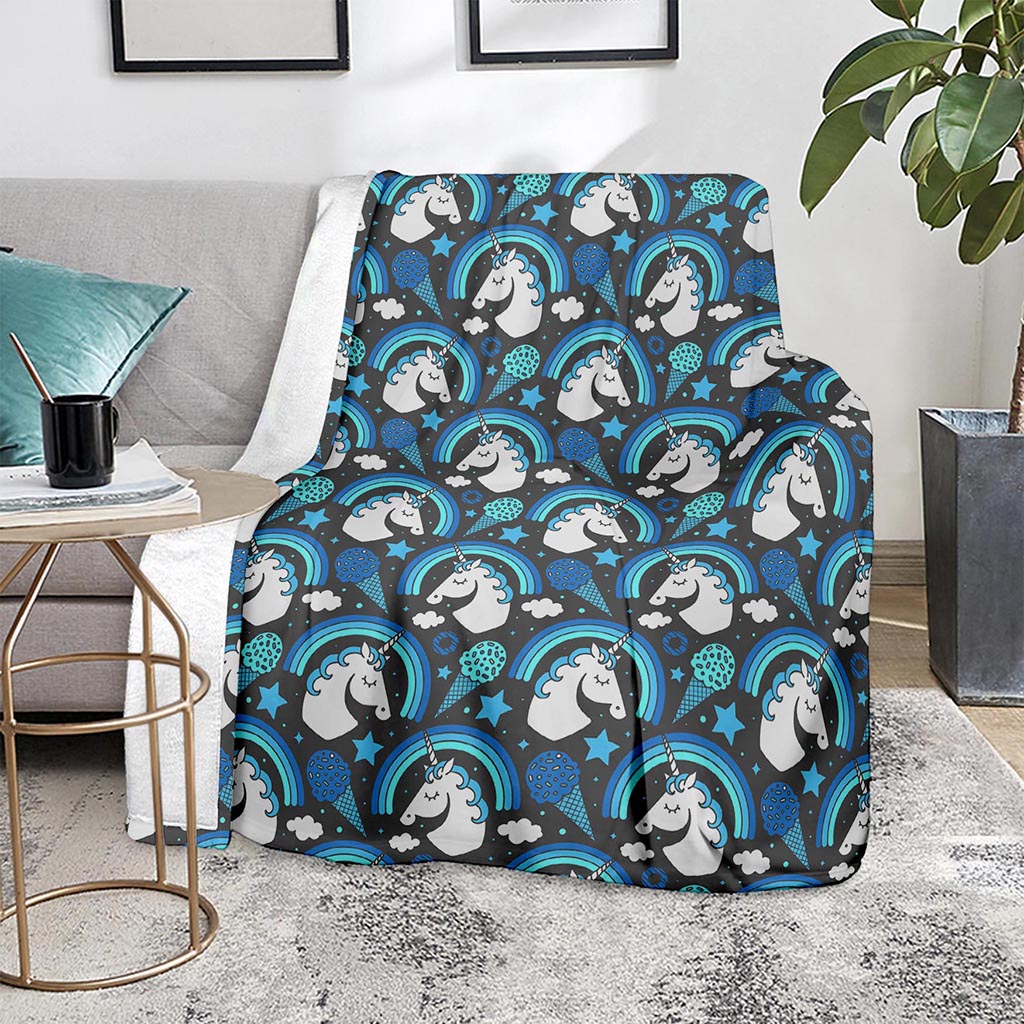 Blue Rainbow Unicorn Pattern Print Blanket
