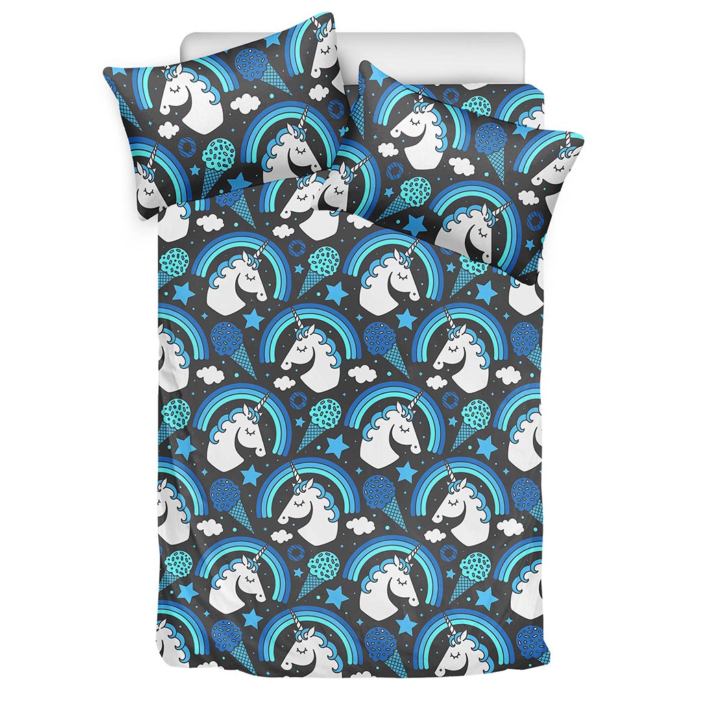 Blue Rainbow Unicorn Pattern Print Duvet Cover Bedding Set