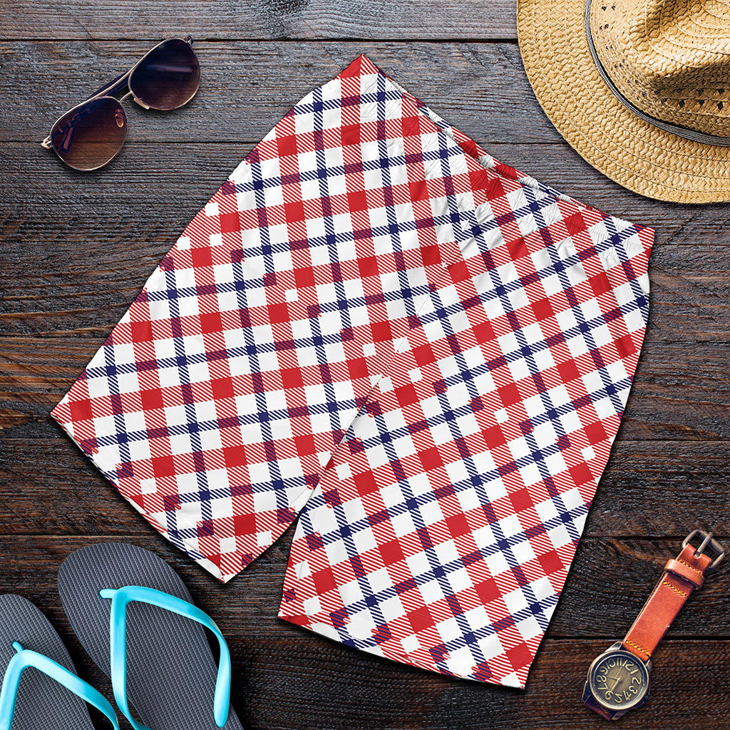 Blue Red And White American Plaid Print Men's Shorts