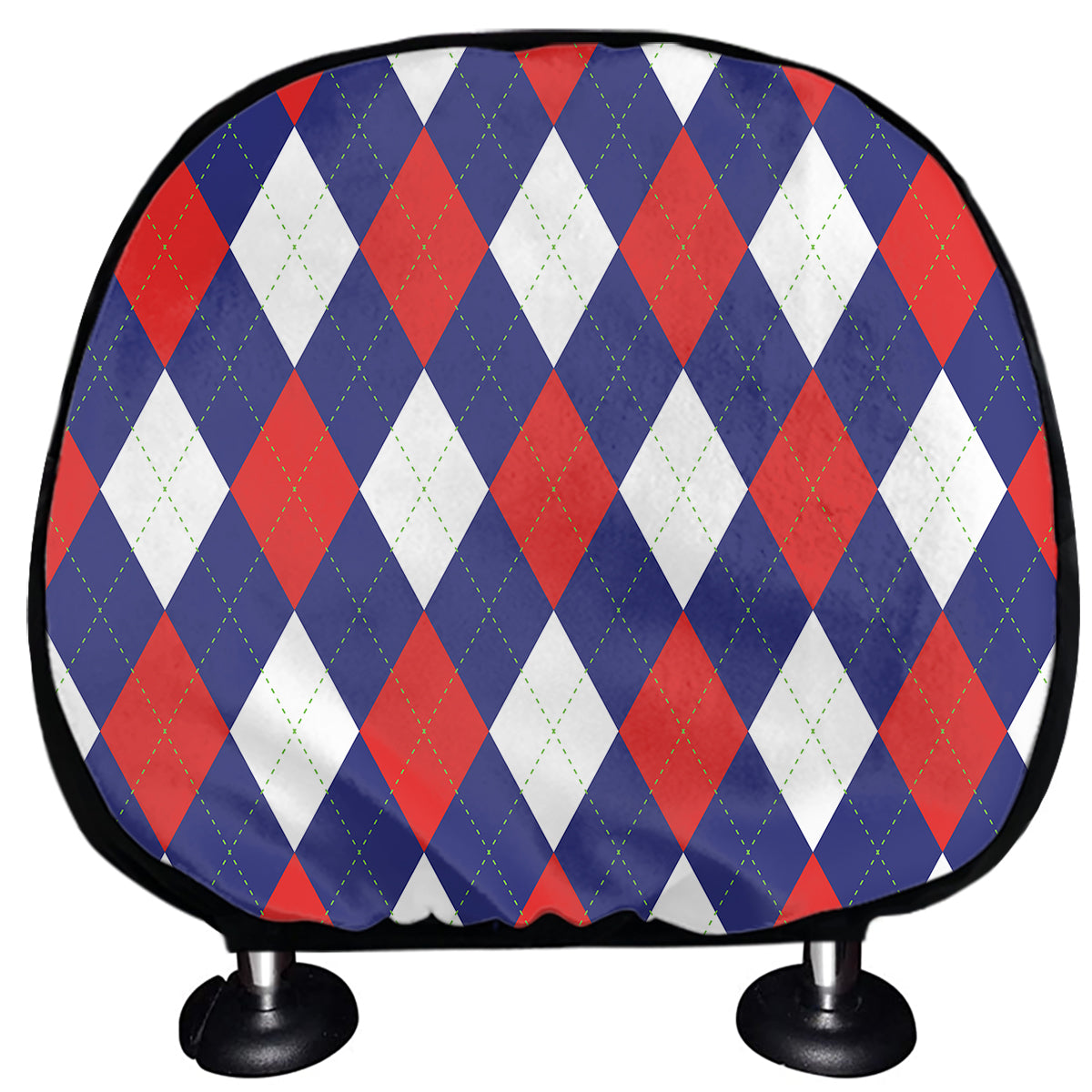 Blue Red And White Argyle Pattern Print Car Headrest Covers