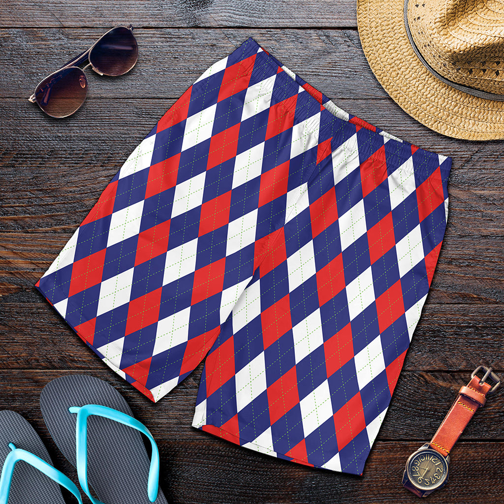 Blue Red And White Argyle Pattern Print Men's Shorts